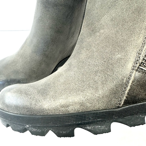Sorel leather waterproof Joan of Arctic gray zip bootie ankle boot wedge 7.5 - Picture 11 of 13